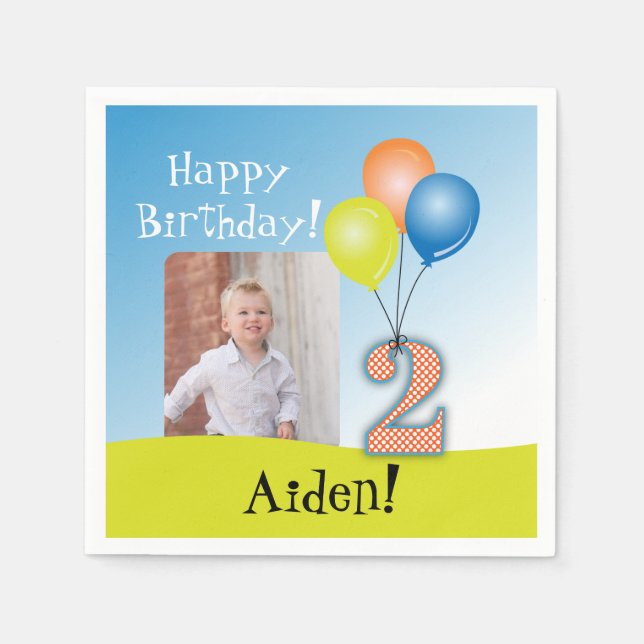 Guardanapo De Papel Foto de segundo aniversário para Criança de Balões (Frente)