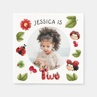 Guardanapo De Papel Foto do segundo aniversário Ladybug cor-de-rosa-In