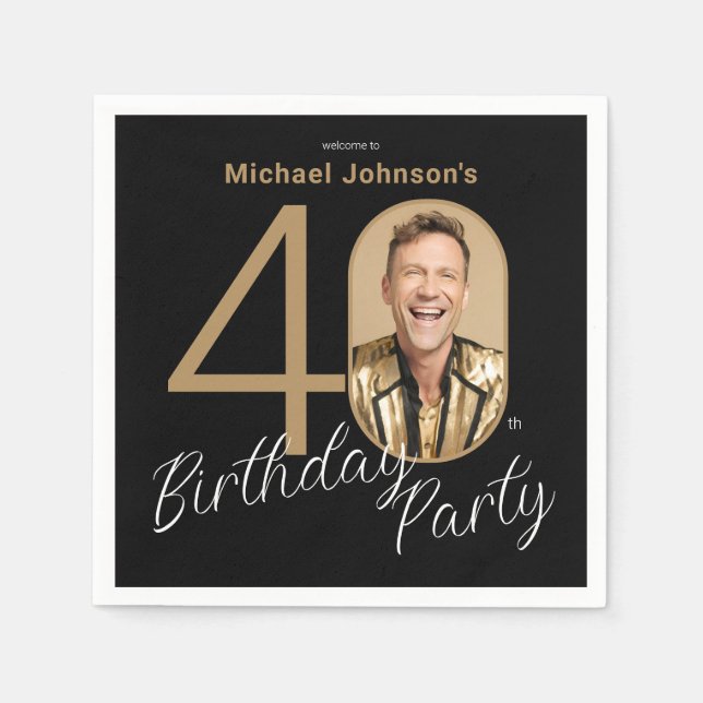 Guardanapo De Papel Foto Dourada aniversário de 40 anos (Frente)