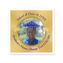 Foto Dourada Azul Personalizada, Graduação Napkins