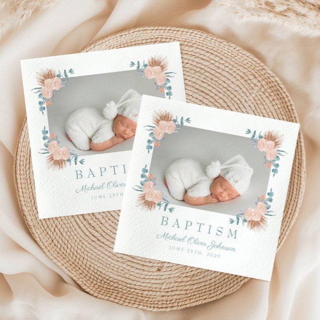 Guardanapo De Papel Foto Floral Elegante Baptism (Elegant Floral Photo Baptism Napkins)