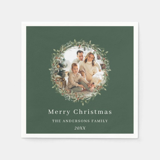 Guardanapo De Papel Foto moderna, coroa verde de Natal (Frente)