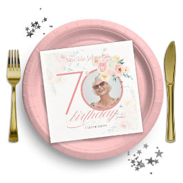 Guardanapo De Papel Foto personalizada Aniversário do 70 Floral Cor de