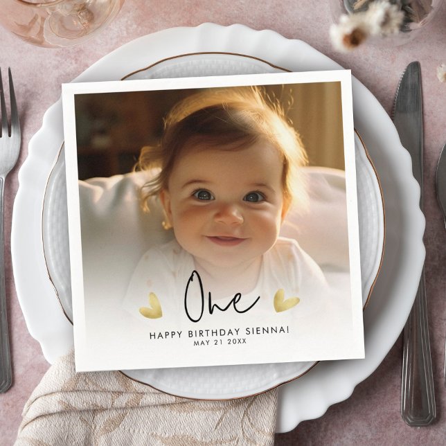 Guardanapo De Papel Foto personalizada da primeira Festa de aniversári (Criador carregado)
