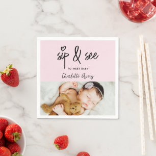 Guardanapo De Papel Foto personalizada de bebê menina em rosa moderno