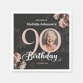 Guardanapo De Papel Foto Personalizada Rosa Floral de 90 Birthday