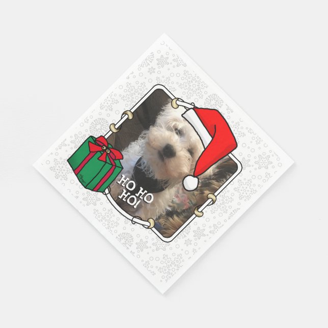 Guardanapo De Papel Foto personalizada Santa Hat Pet HO HO (Quina)