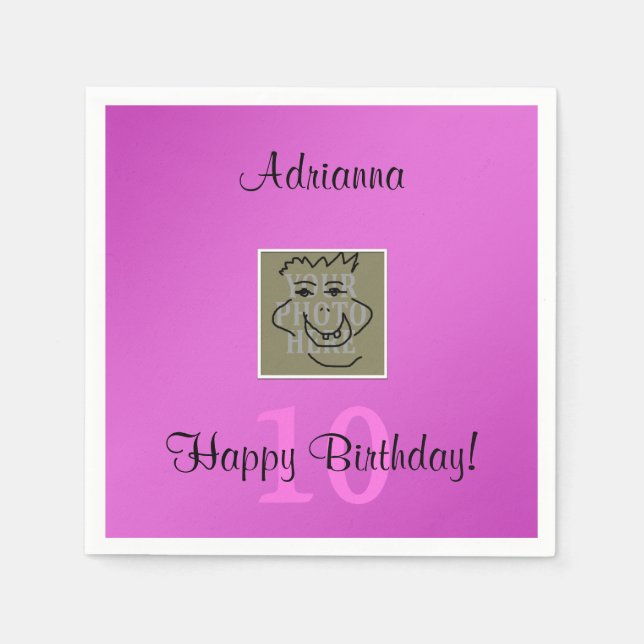 Guardanapo De Papel Foto pessoal de aniversário e texto personalizado  (Frente)