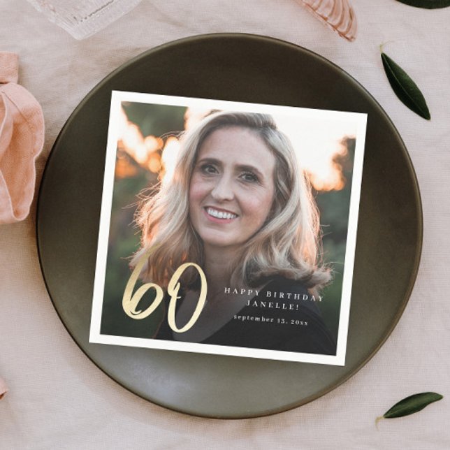 Guardanapo De Papel Foto preta e Dourada do 60º aniversário moderno (Criador carregado)