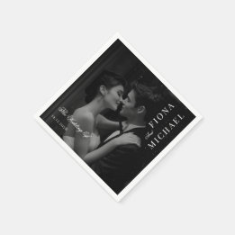 Guardanapo De Papel Foto Sobreposta Preto e Branco Casamento Minimalis