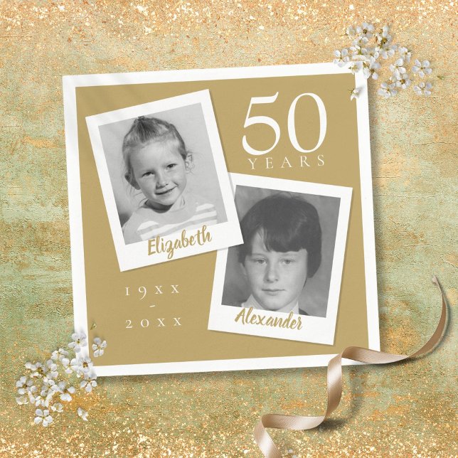 Guardanapo De Papel Fotos de Criança Divertida de Casamento do Ouro 50 (50th Golden Wedding Anniversary Fun Child Photos Napkins)
