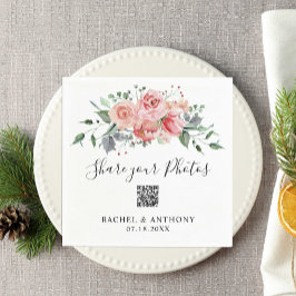 Guardanapo De Papel Fotos de Partilha de Código QR de Casamento Rosa R