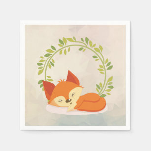 Guardanapo De Papel Fox alaranjado do sono bonito com a grinalda verde