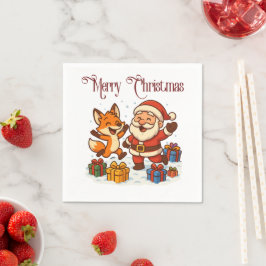 Guardanapo De Papel Fox and Santa Christmas Paper Napkin