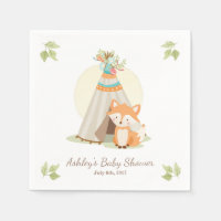 Fox Napkins Chá de fraldas da floresta Teepee pow 