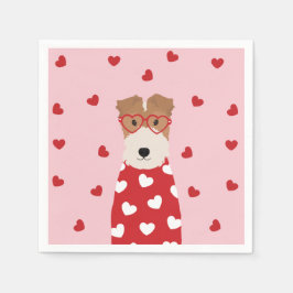 Guardanapo De Papel Fox Terrier Dog Óculos Cardíacos Rosa