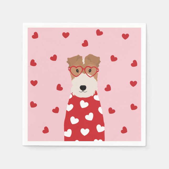 Guardanapo De Papel Fox Terrier Dog Óculos Cardíacos Rosa (Frente)
