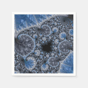Guardanapo De Papel Fractal azul abstrato preto