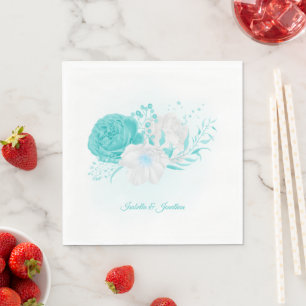 Guardanapo De Papel fraldas de casamento florais brancas de turquesa