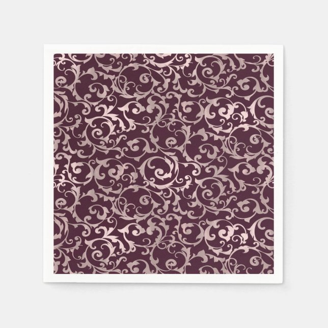 Guardanapo De Papel Framboesa e Dourado Rosa Casamento de Princesa Ele (Frente)