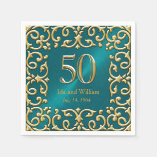 Guardanapo De Papel Frame Dourado do ornamentado 50º Aniversário