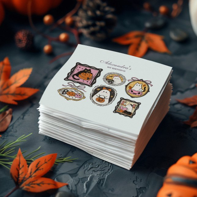 Guardanapo De Papel Framed Ghost & Cat Halloween 1st Birthday (Criador carregado)