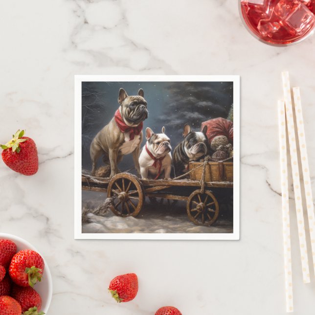 Guardanapo De Papel Francês Bulldog Snowy Sleigh Decência de Natal (Insitu)