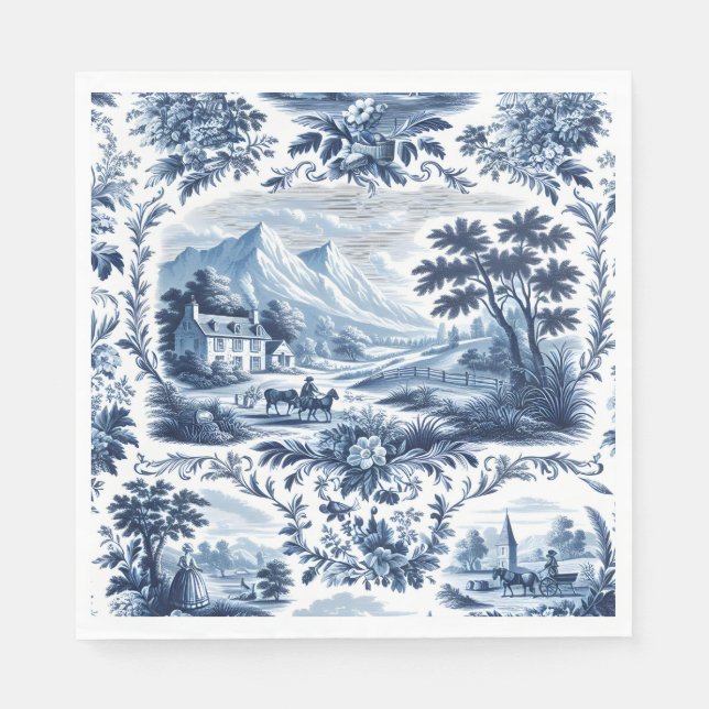 Guardanapo De Papel Francês Country Blue Toile (Frente)