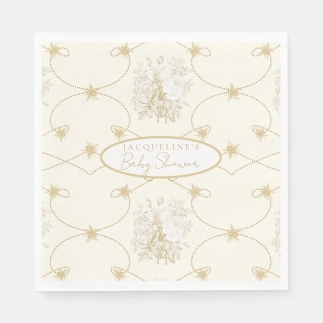 Guardanapo De Papel Francês Floral Elegante Ivory Dourada Personalizad (Frente)