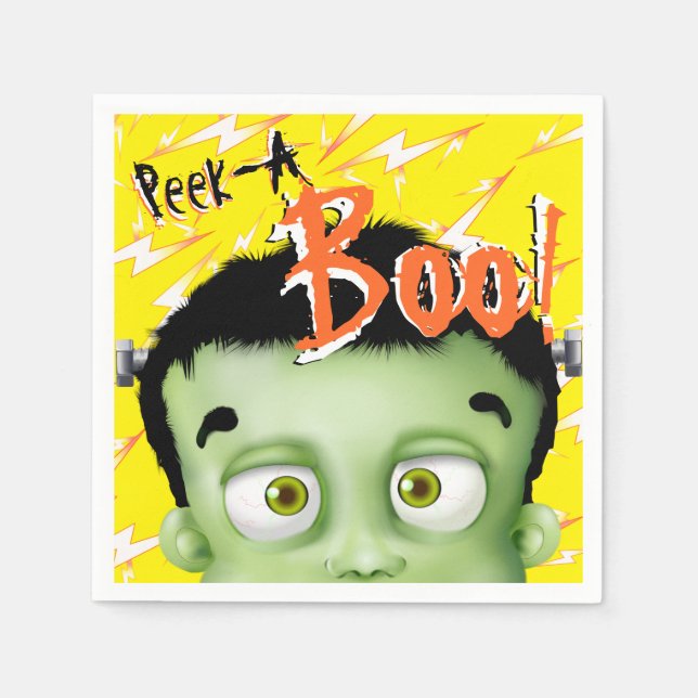 Guardanapo De Papel Frankenstein Monster Peek Um Boo Halloween (Frente)