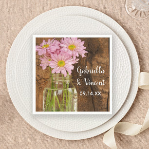 Guardanapo De Papel Frasco de pedreiro e casamento cor-de-rosa do