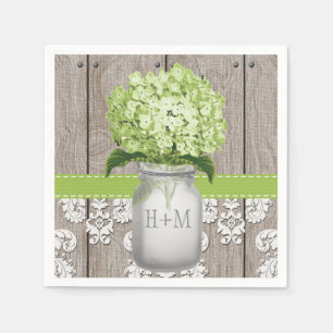 Guardanapo De Papel Frasco de pedreiro Monogrammed verde do Hydrangea