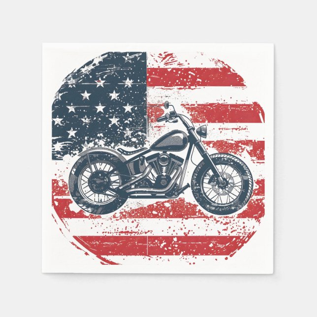 Guardanapo De Papel Freedom Ride: Retro Motorcycle and American Flag (Frente)