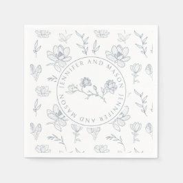 Guardanapo De Papel Frente branca azul, monograma, papel de casamento 