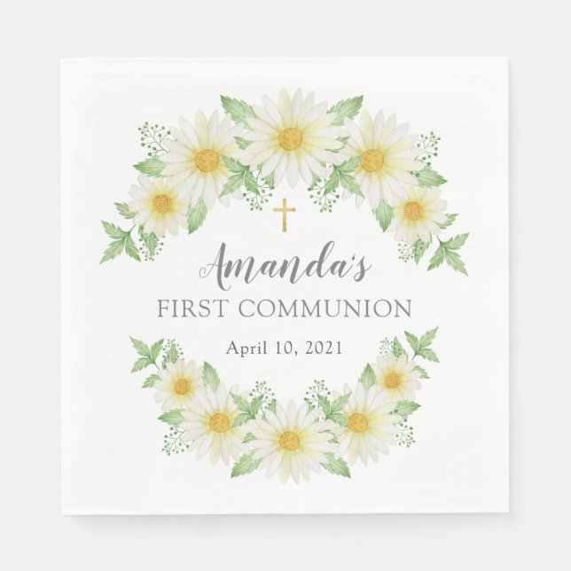 Guardanapo De Papel Fresca Daisy Floral Primeira Comunhão Napkins (Frente)