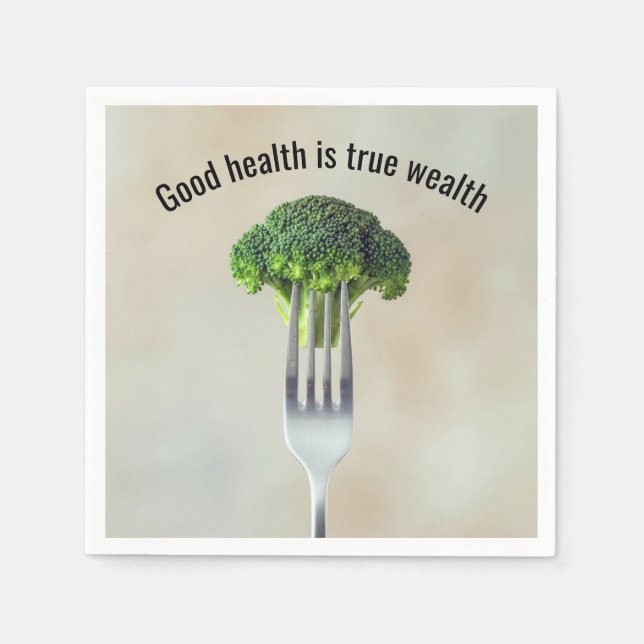 Guardanapo De Papel Fresh Broccoli Floret On a Fork With Quote (Frente)
