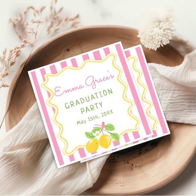 Guardanapo De Papel Freshly Graduated Lemon Pink Stripes Grad Napkins (Criador carregado)