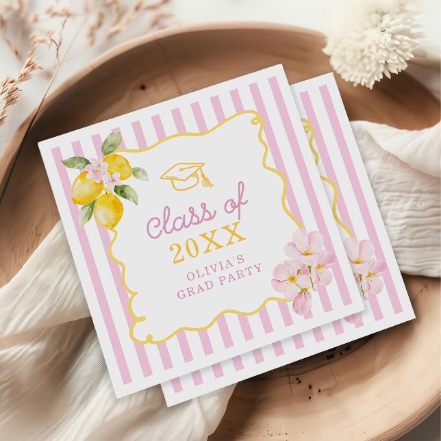 Guardanapo De Papel Freshly Graduated Lemon Pink Stripes Graduation (Criador carregado)