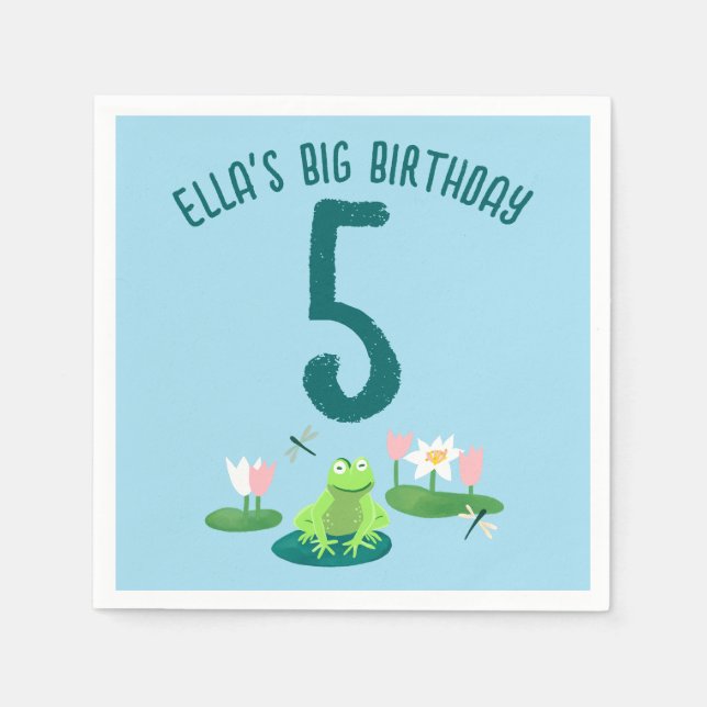 Guardanapo De Papel Frogs and Lily Pads Cute Birthday Kids CUSTOM (Frente)
