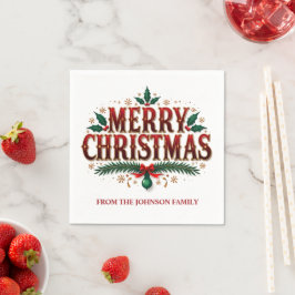 Guardanapo De Papel Fronteira de azevinho vermelho e verde Feliz Natal