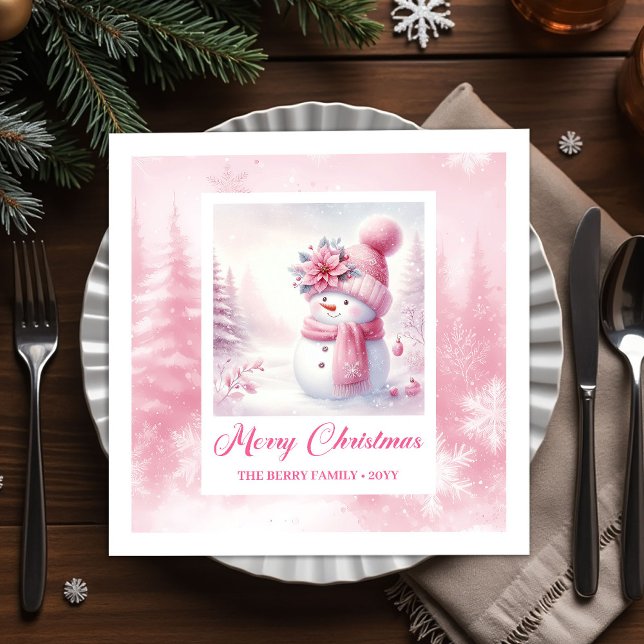 Guardanapo De Papel Frosty Pink Snowman Winter Scene Christmas Napkins (Frosty Pink Snowman Winter Scene Christmas Napkins Kids)
