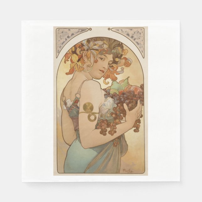Guardanapo De Papel Fruta (Art Nouveau) (Retrato feminino) (Frutas) (Frente)