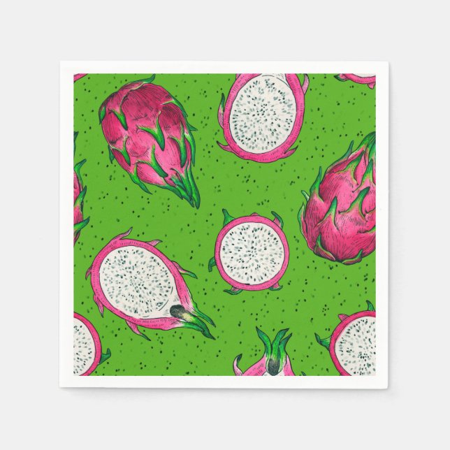 Guardanapo De Papel Fruta de dragão vermelho em verde (Frente)