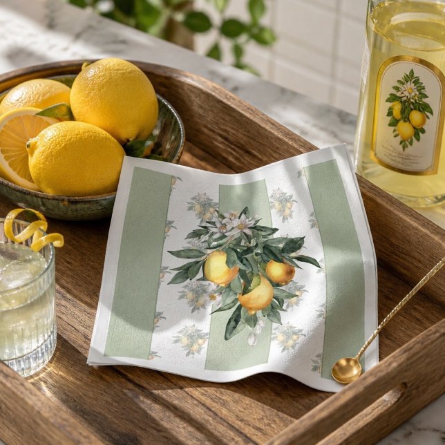 Guardanapo De Papel Fruta Limão | Listras Verdes e Brancas (Criador carregado)