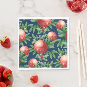 Guardanapo De Papel Frutas de romã vermelha e folhas verdes