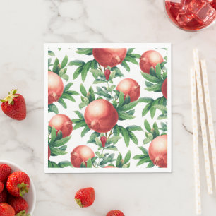 Guardanapo De Papel Frutas de romã vermelha e folhas verdes