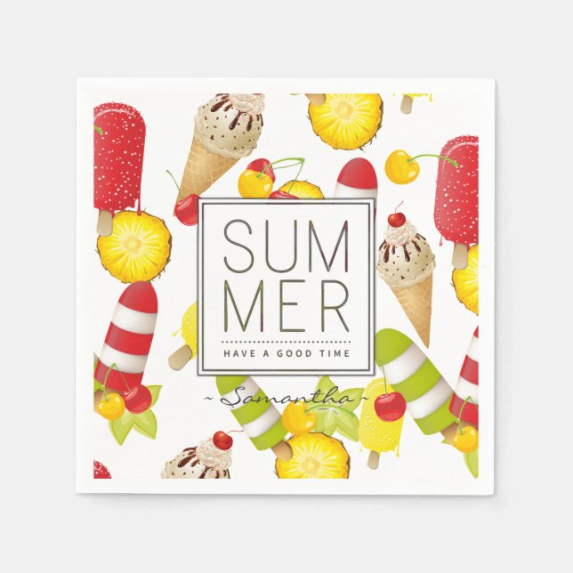 Guardanapo De Papel Frutas de Verão e Diversão de Sorvetes (Frente)