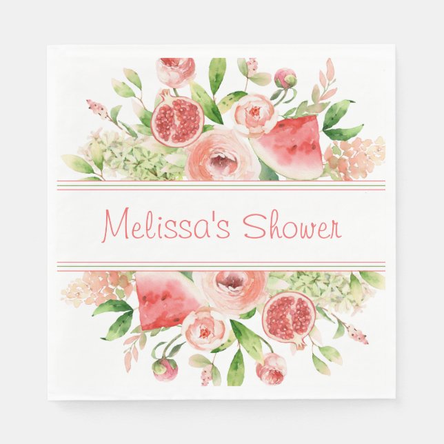 Guardanapo De Papel Frutas e Flores em Aquarela - Festa (Frente)