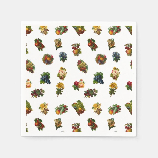 Guardanapo De Papel Frutas e Flores Vintage (Frente)