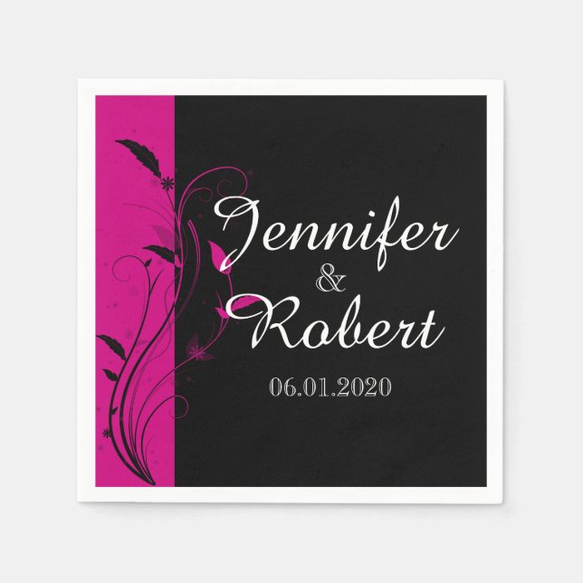 Guardanapo De Papel Fuchsia Black Floral Filigree Wedkin (Frente)